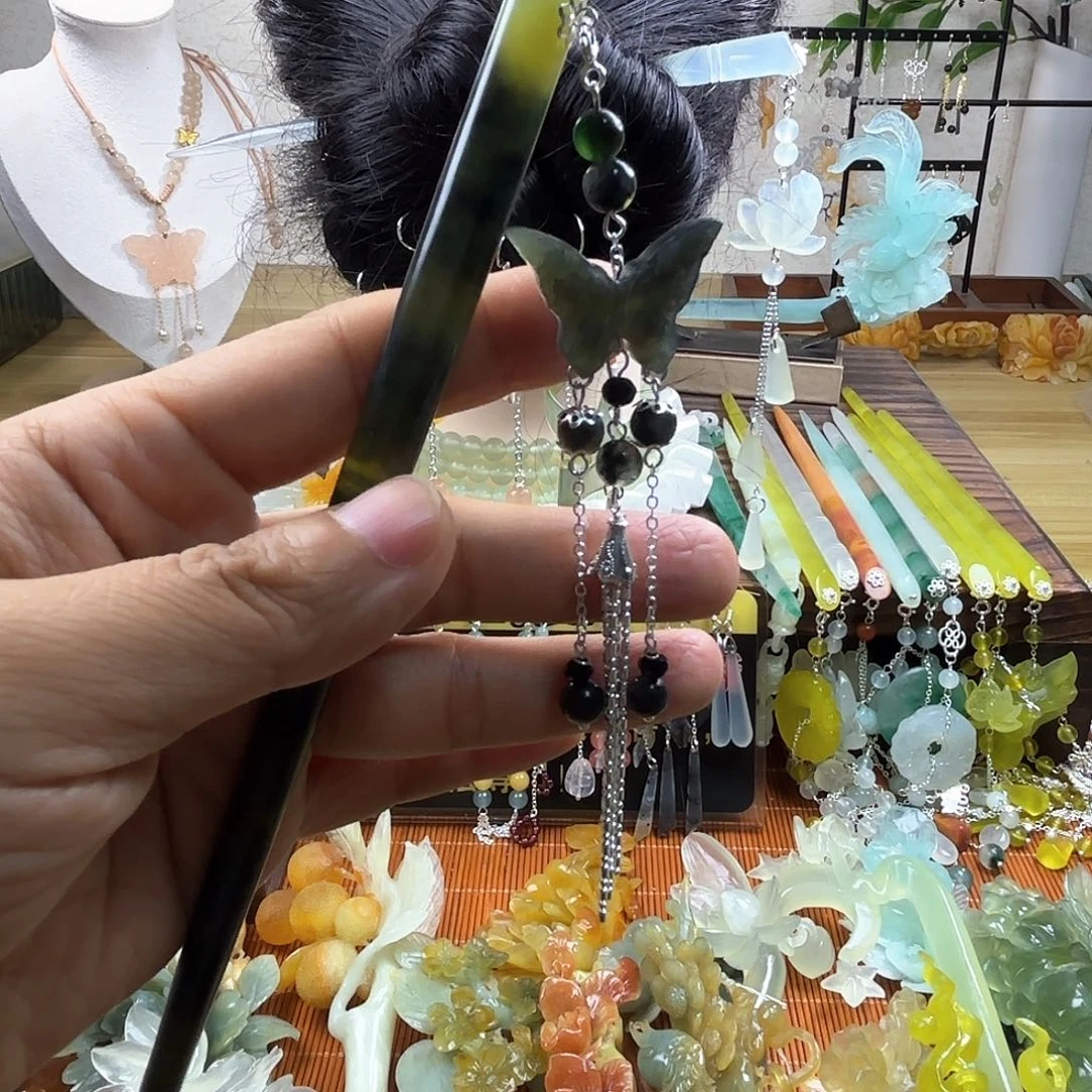 蛇纹石玉合金发饰