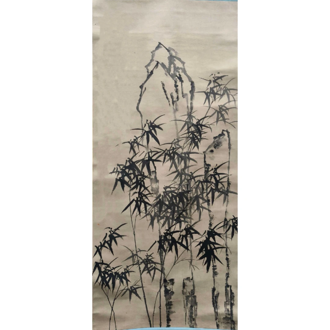 tj136《竹石图》扬州八怪134*68（8.4平尺）纸本立轴