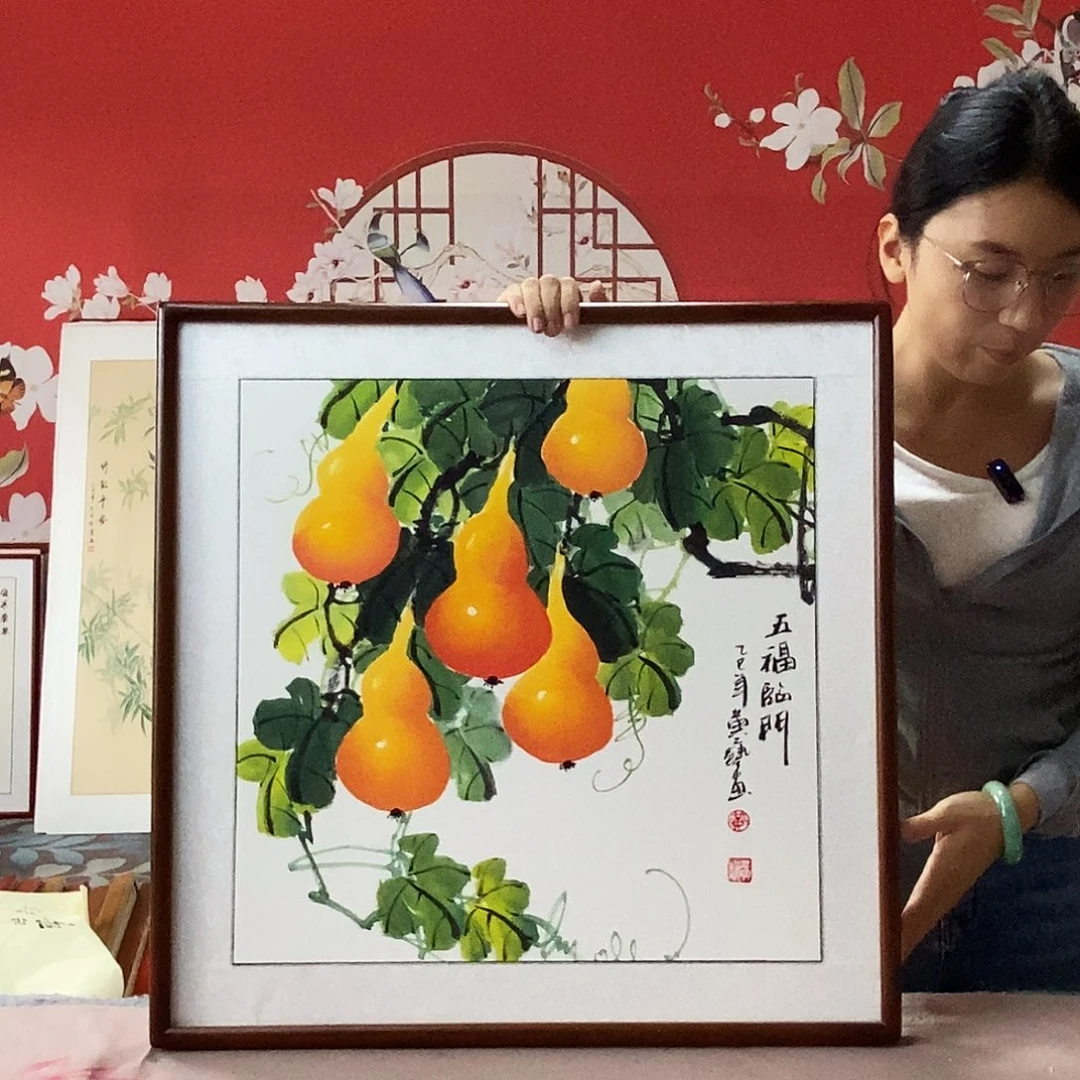 国画手写手绘国画作品带框包邮62✖️62