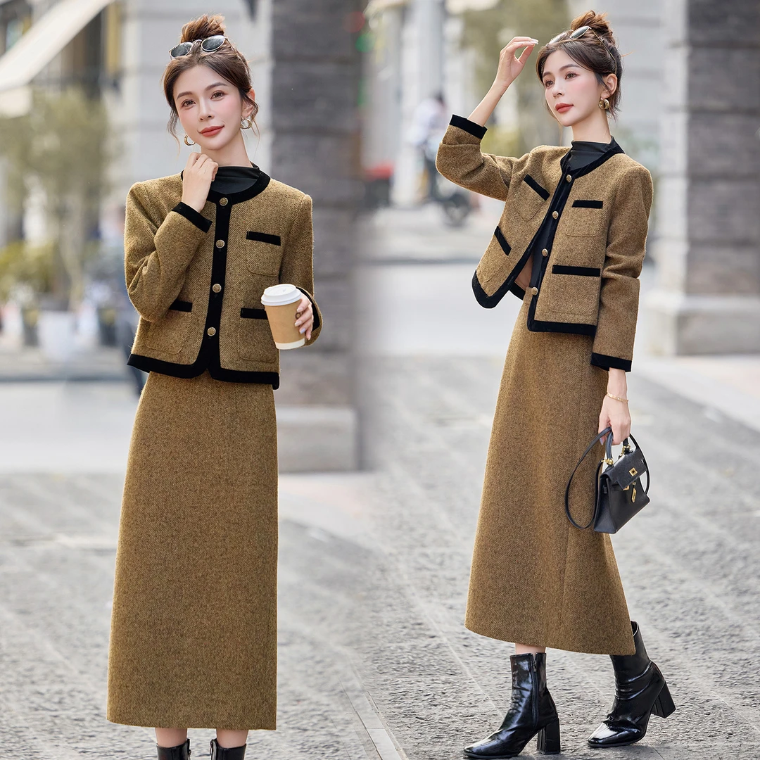 欧货2025秋季新款时尚气质名媛套装小香风外套高腰半身裙两件套女