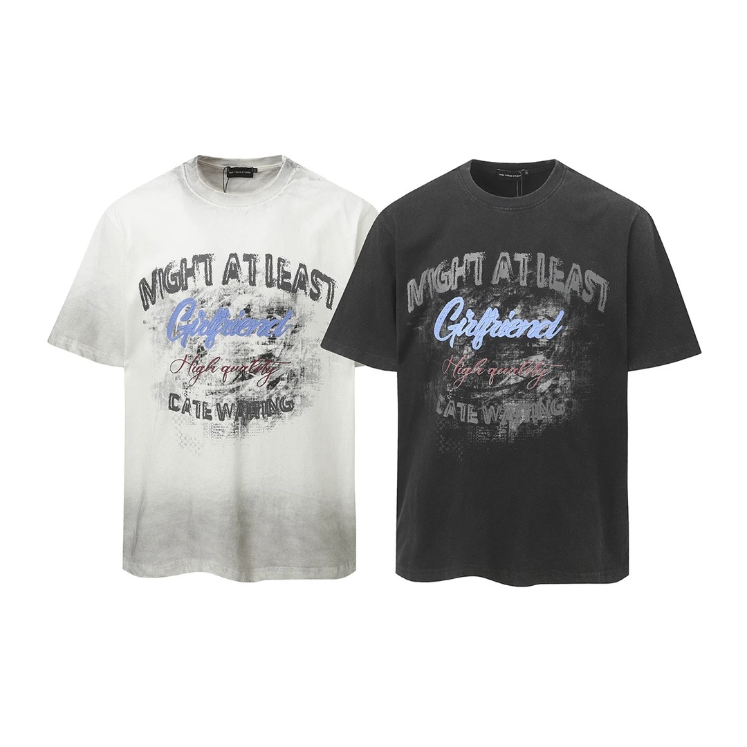 2025夏季美式水洗T恤纯棉宽松复古潮牌脏染涂鸦T恤男女