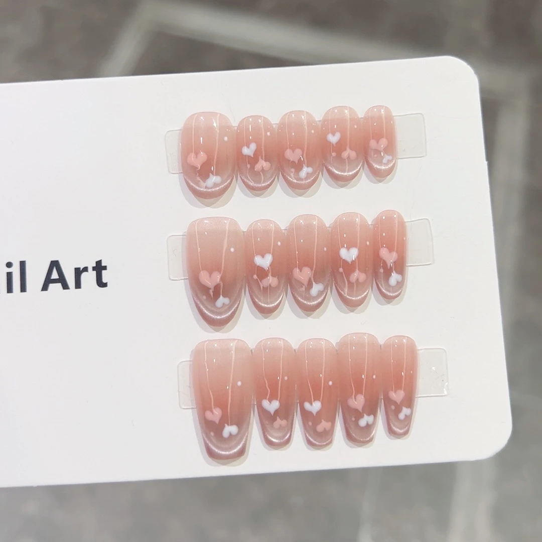 【爱心猫眼】新款手工高端穿戴甲显白爱心法式气质猫眼四季百搭可拆