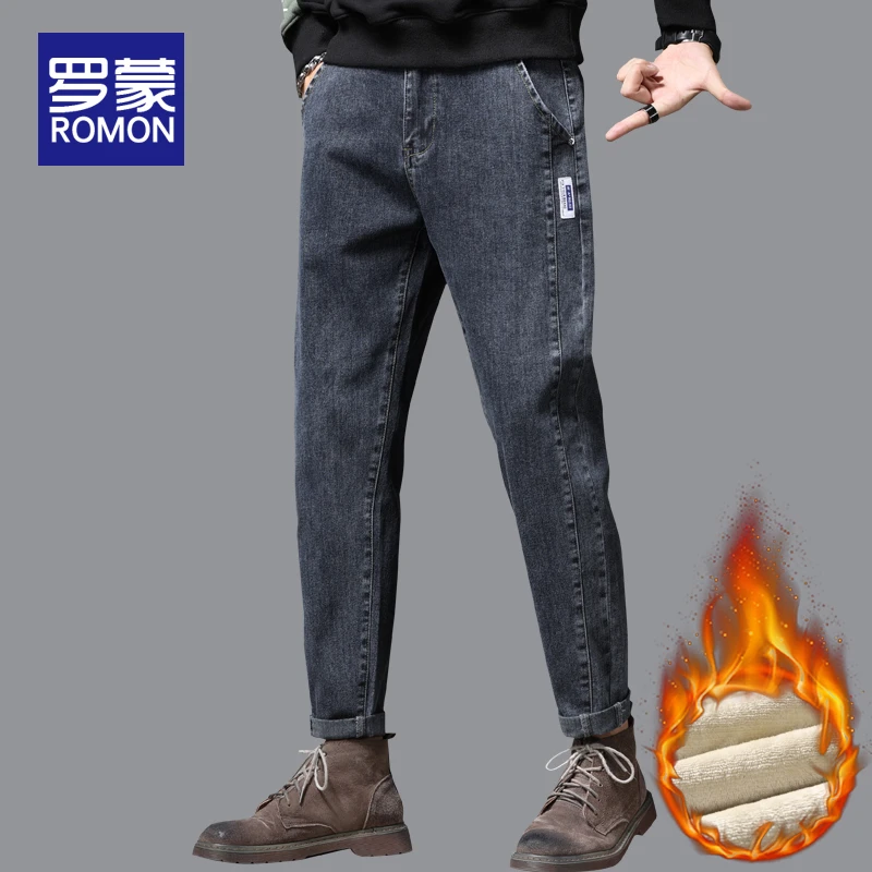罗蒙秋冬牛仔裤男2025新款百搭男裤潮牌男士直筒修身加绒裤子男款