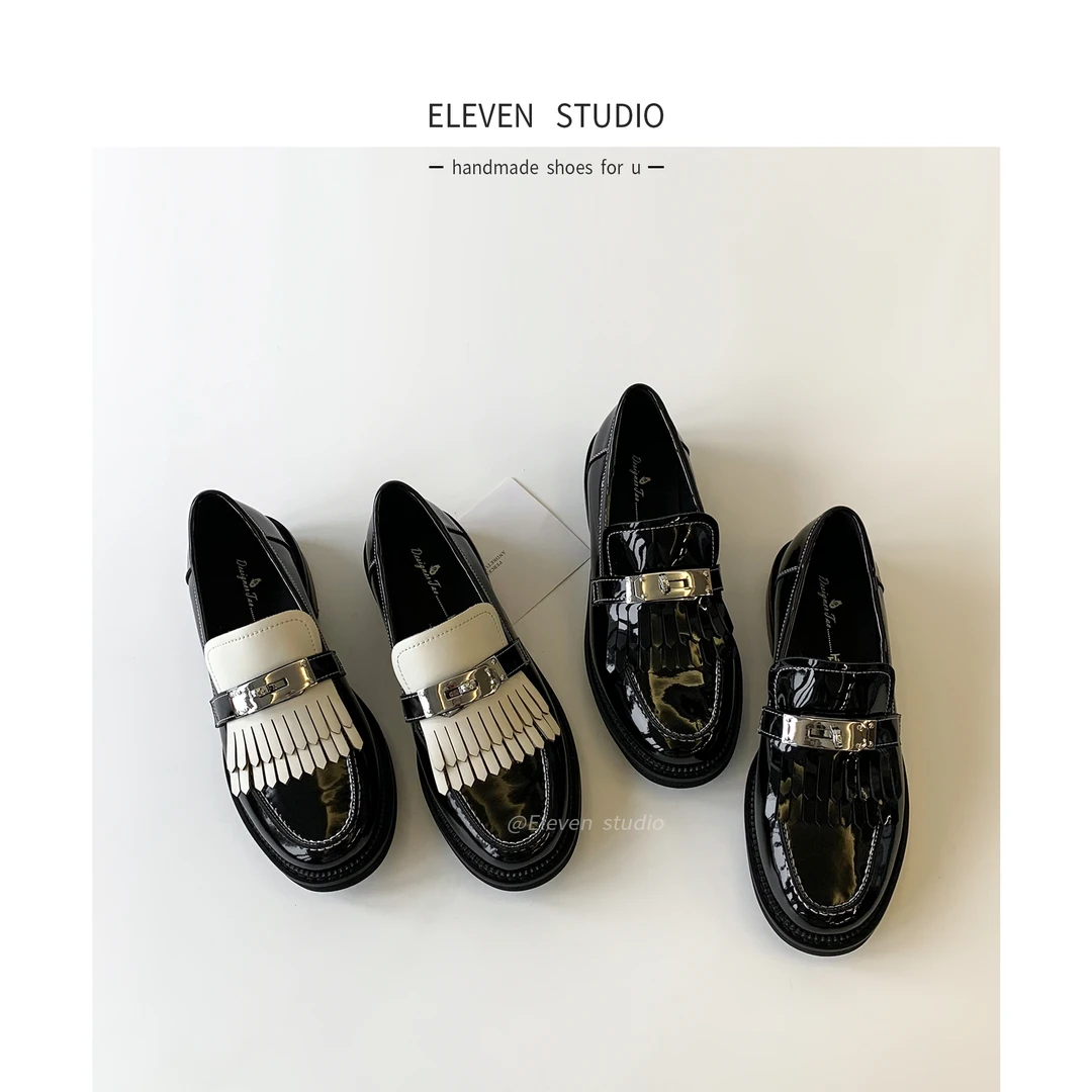【Elevenshoes】3.5CM 复古英伦风设计感流苏乐福鞋/录页
