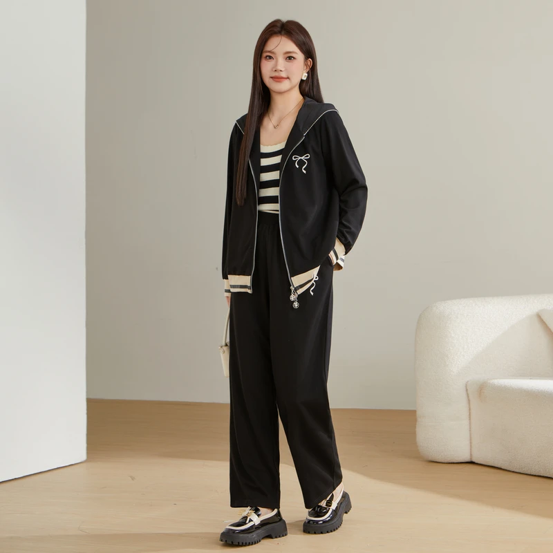 采多宝大码女装韩版休闲撞色套装DCT0292N