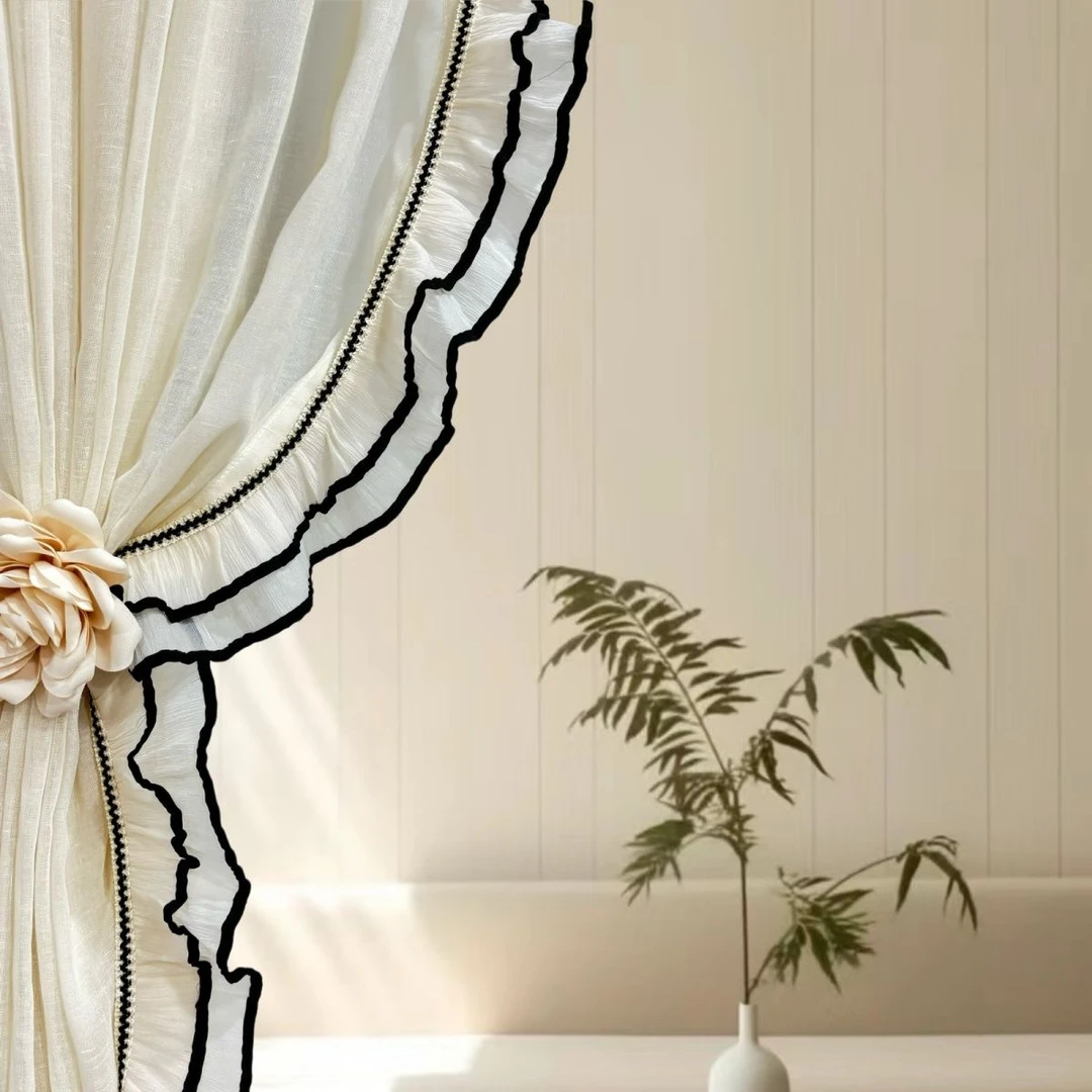 花边雪纺双层纱带花边可用于全屋单窗装饰窗帘花边立边蕾丝花边