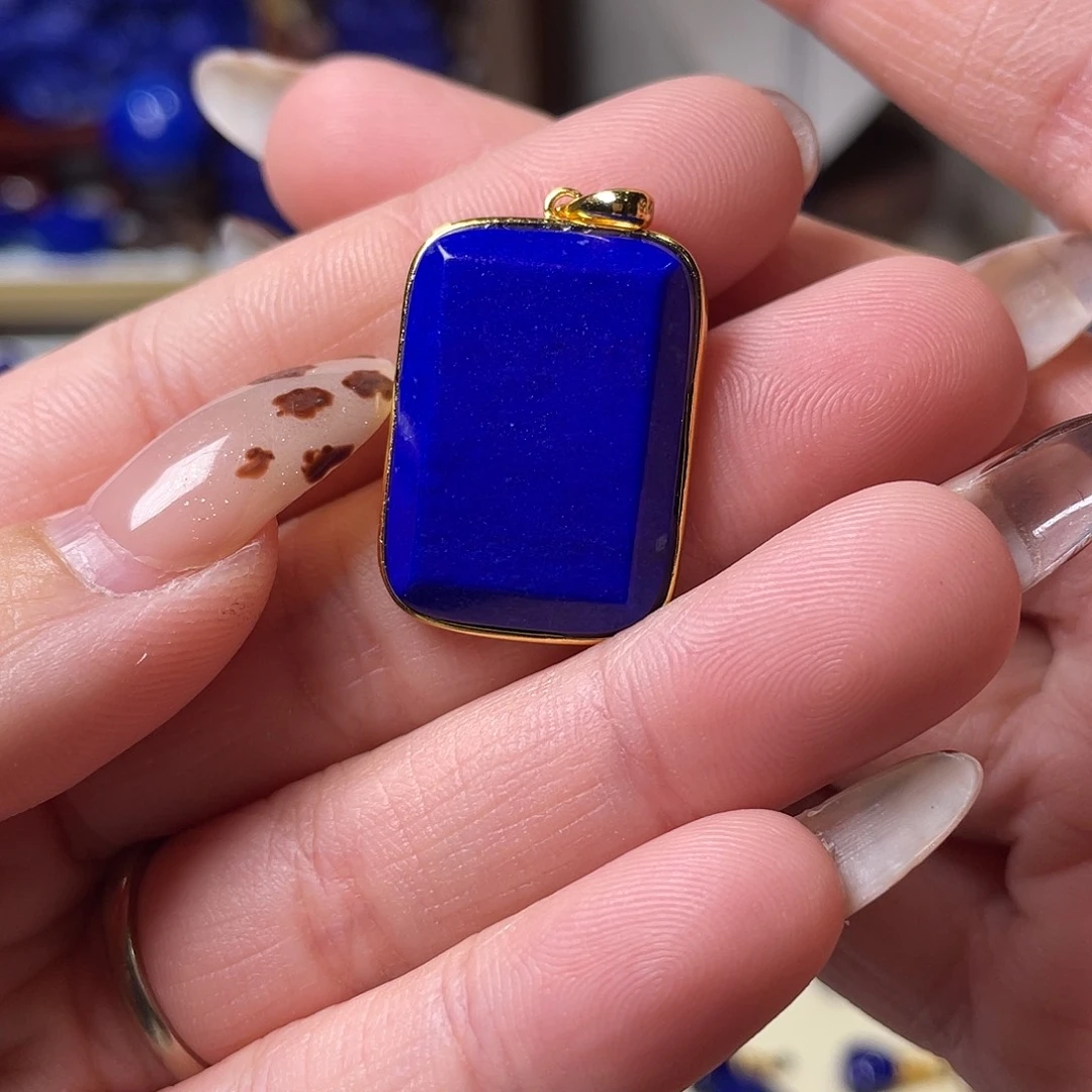 青金石银S925镀金镶嵌无事牌吊坠