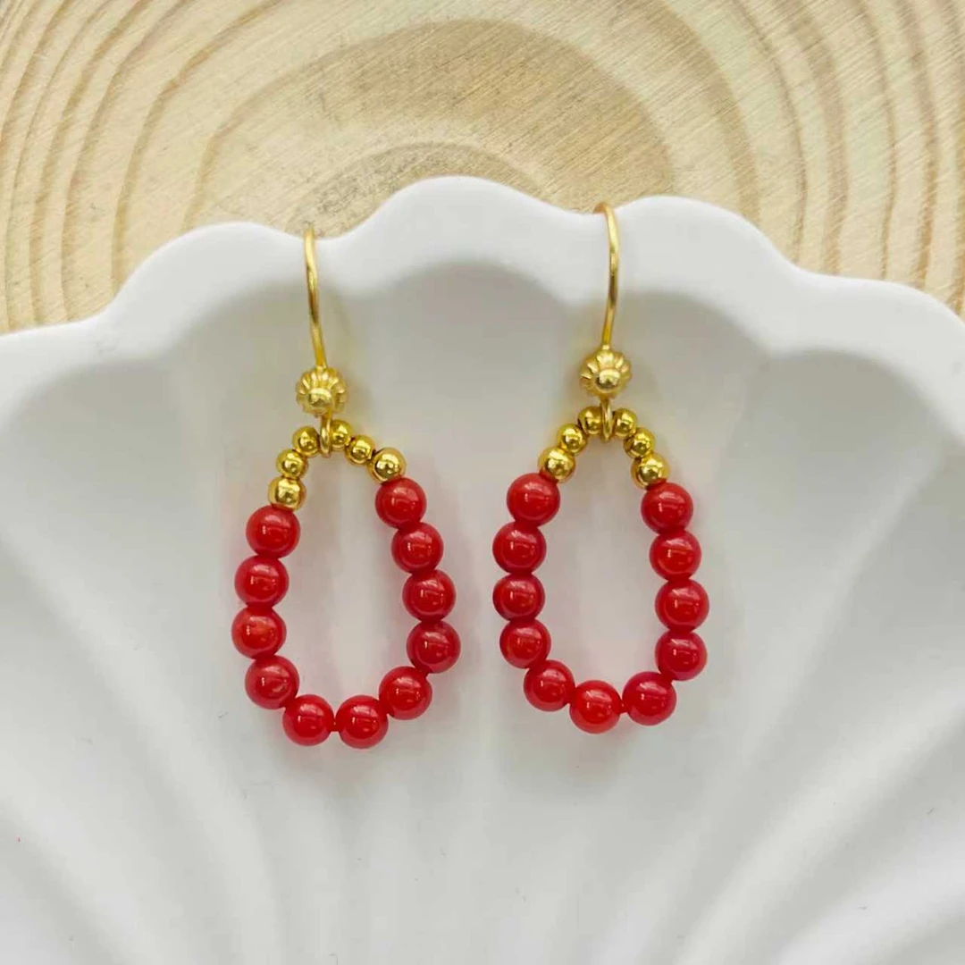 【央广】珊瑚耳钉  珊瑚约3.5mm+  S925  DIY0162 多样性发货