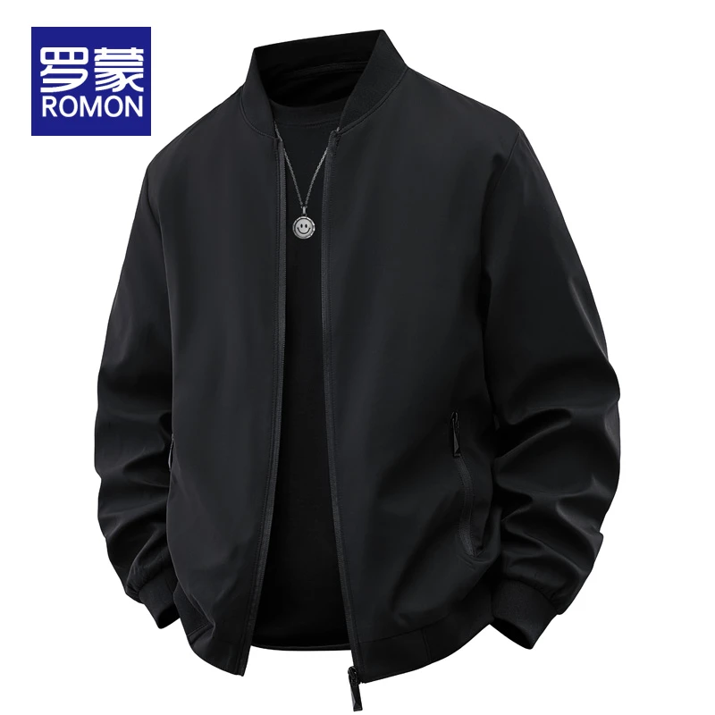 罗蒙棒球领男士外套春秋季2025新款宽松飞行员夹美式复古立领夹克