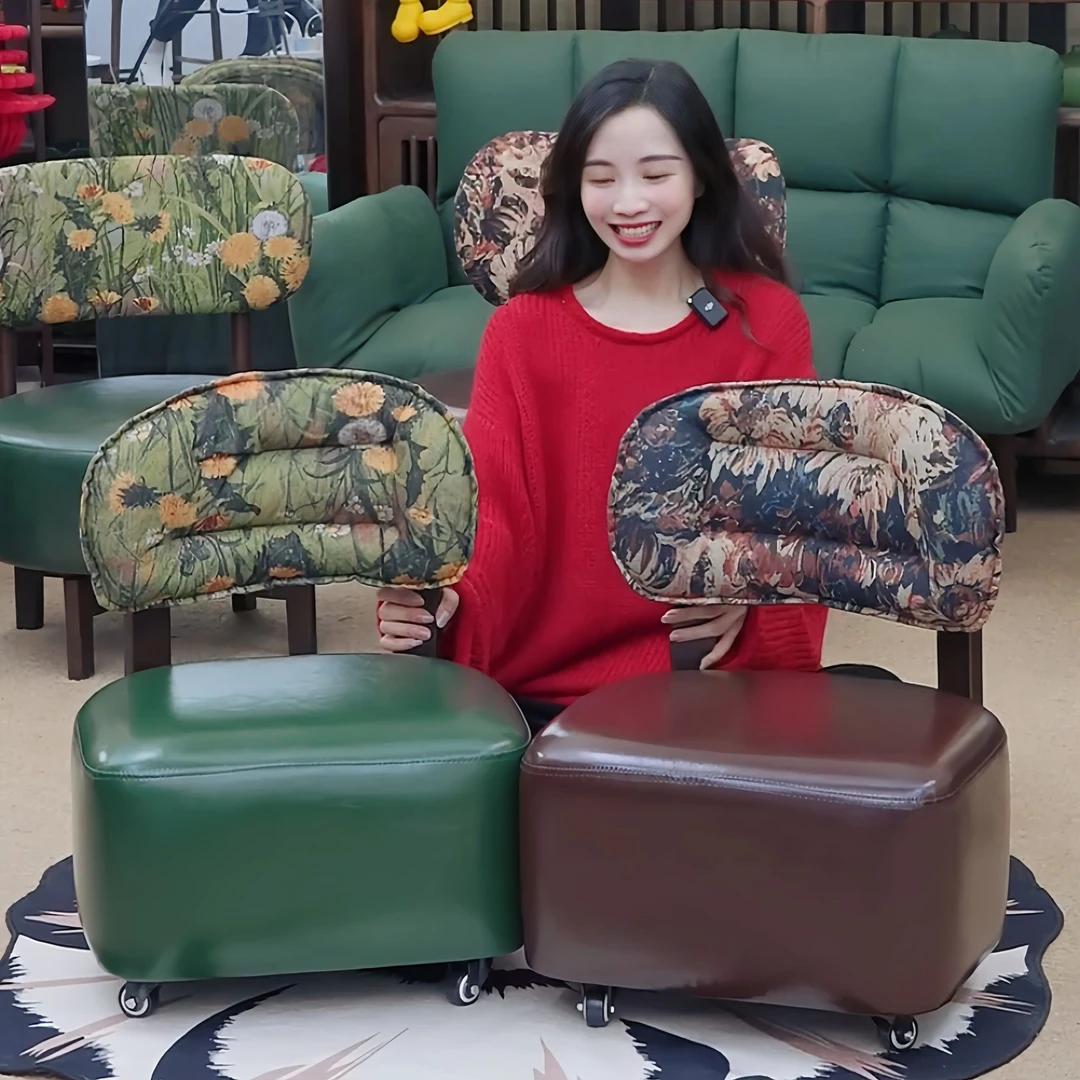 关巨无霸【水汪汪家居溜溜椅】实木家用靠背客厅沙发软包矮凳