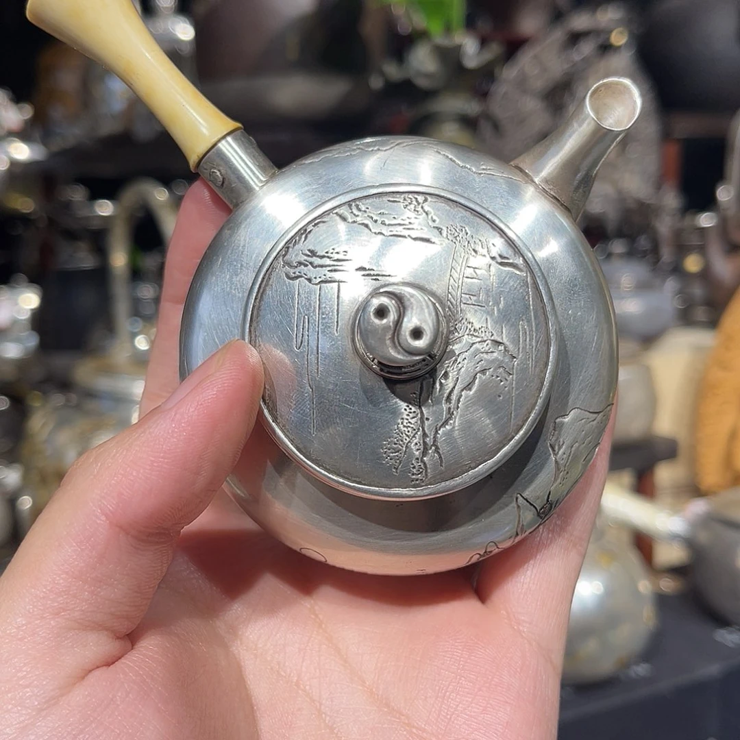 *****纯银名家作品侧把银壶