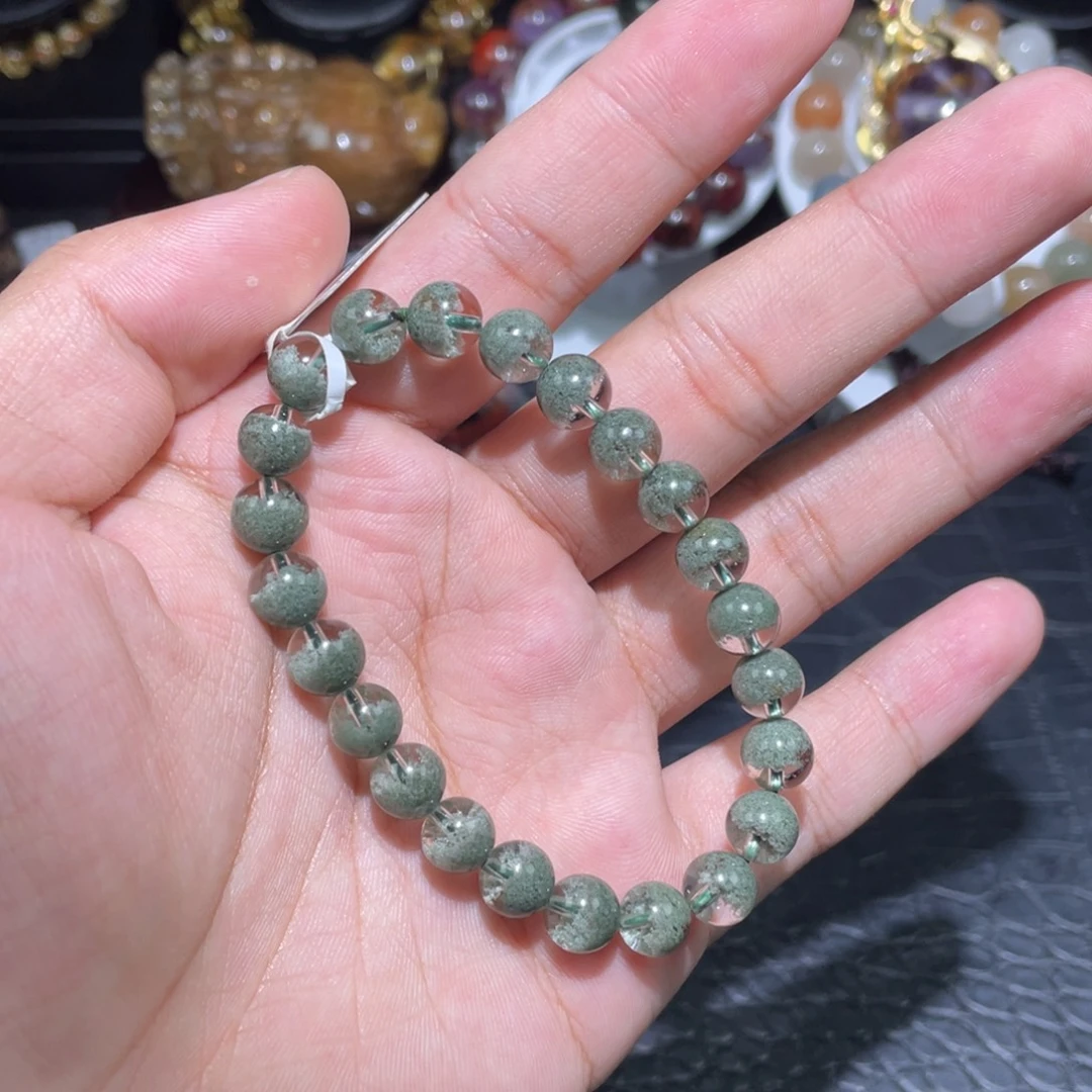手链水晶未镶嵌8mm绿幽幽聚宝盆手链