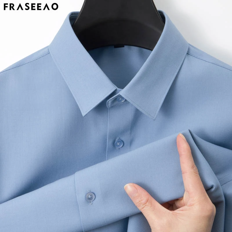 【桑蚕丝】2025年秋季长袖衬衫男士纯色商务职业纯色免烫抗皱衬衣