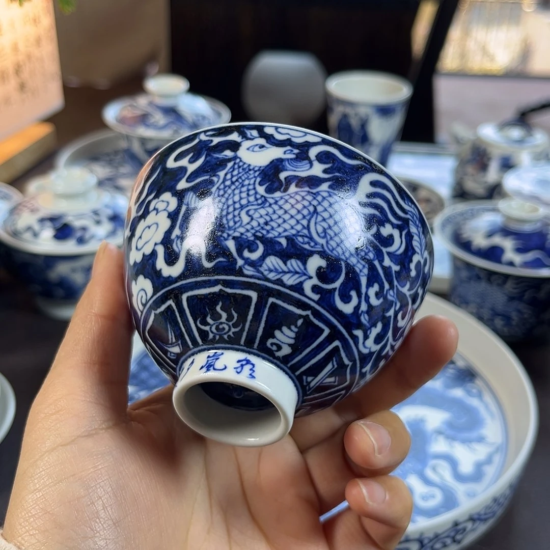 朝岚夕霞仿至正元青花原矿釉烧制全手绘主人杯