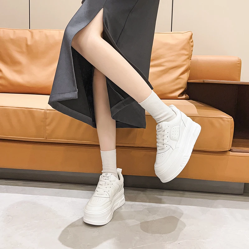 【6.5厘米】小白鞋女款新款百搭厚底透气休闲增高真皮松糕鞋女