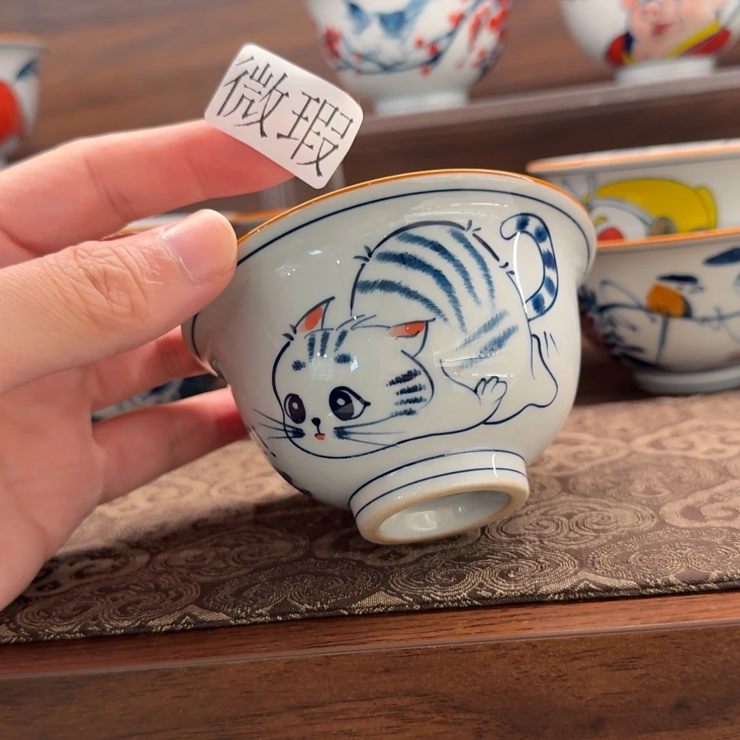 釉下手绘茶具微瑕