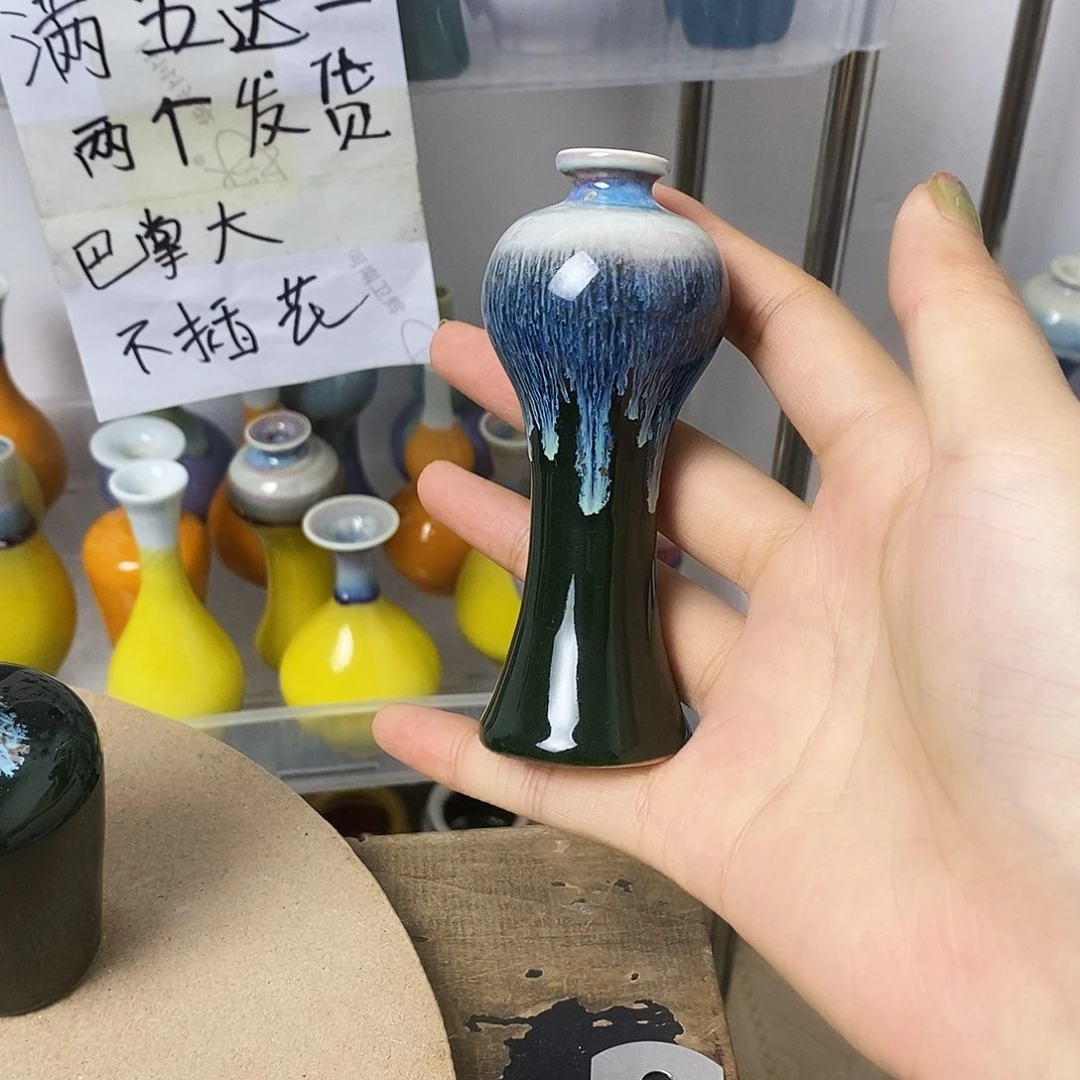摆件巴掌大不插花景德镇高温陶瓷小花器