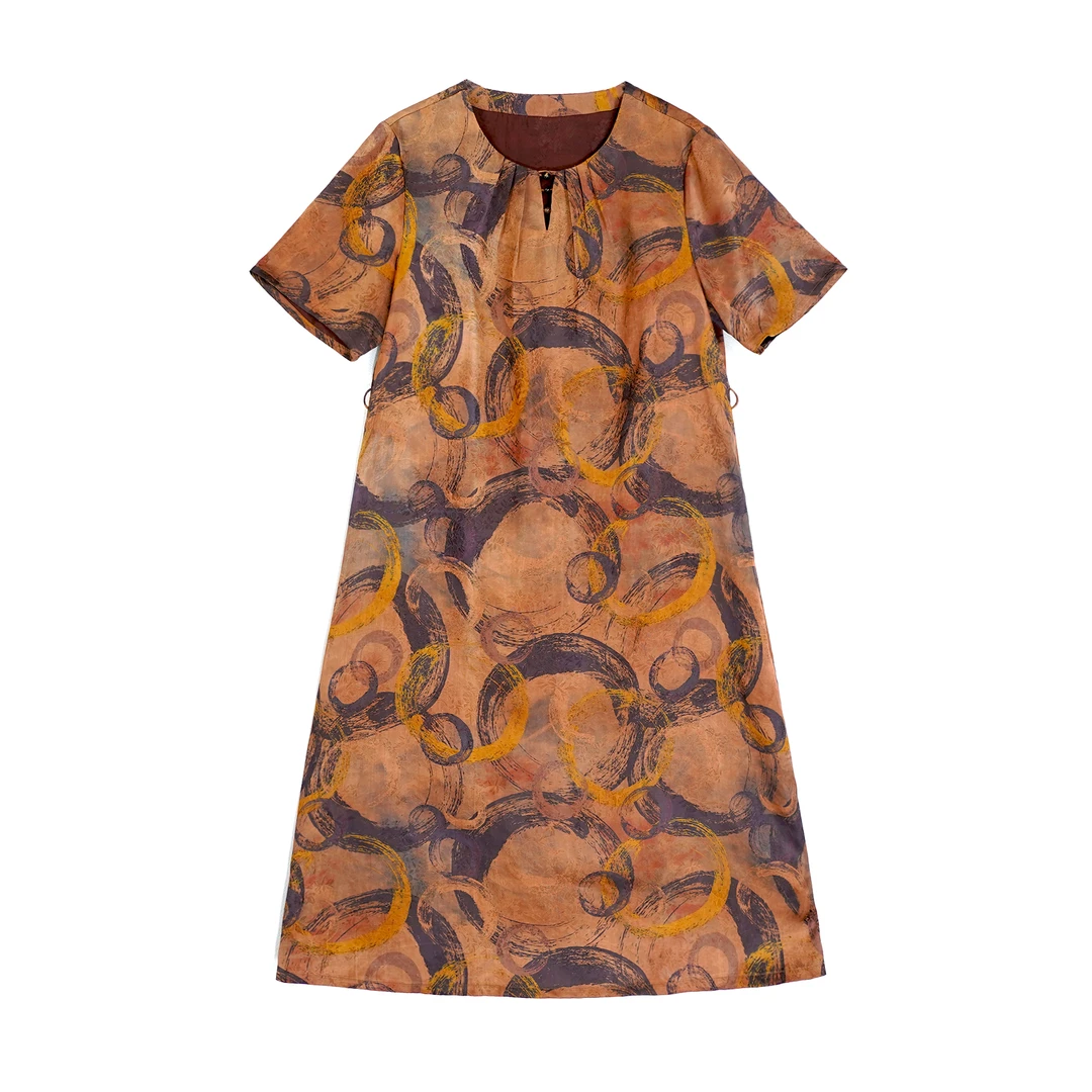 反季专场香云纱国风设计款圆领百搭时尚提花香云纱连衣裙RB122508