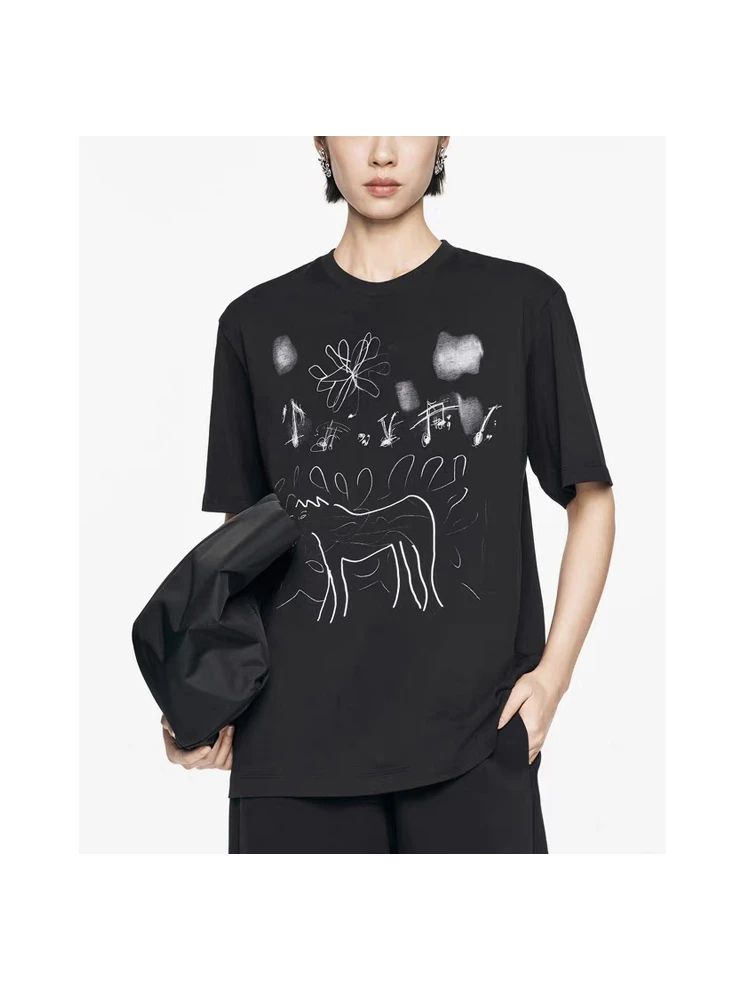 【百万严选】JN手绘涂鸦T~休闲百搭圆领夏季短袖女款~95812