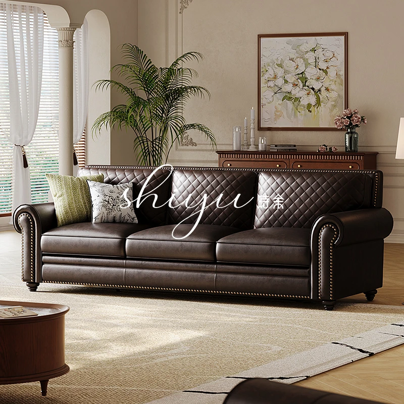 时余希格莉德美式大巴顿复古老钱风沙发客厅别墅家用头层牛皮欧式