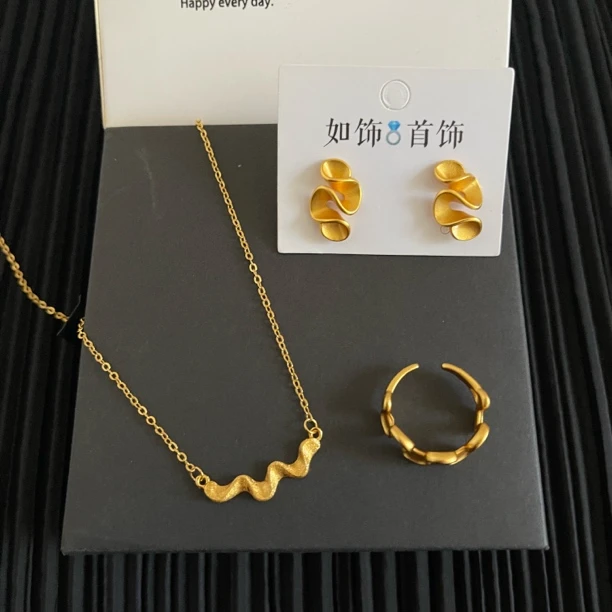 铜合金项链 如饰 古法波浪三件套套装时尚百搭简约气质