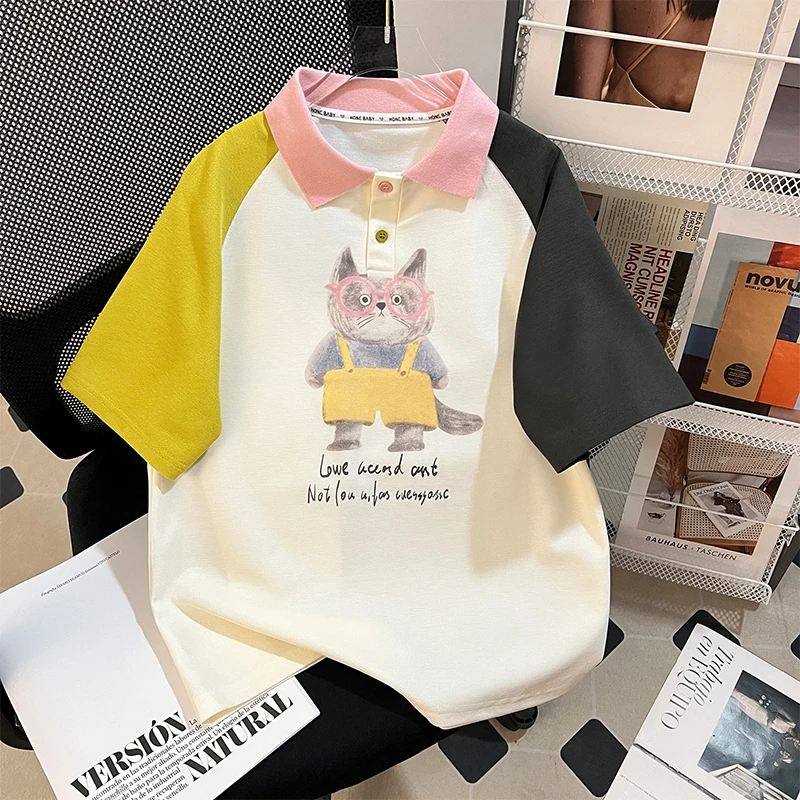 儿童装女童夏装短袖2025新款卡通洋气POLO衫中大童夏季拼色衣服