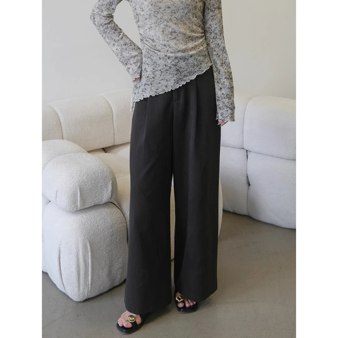 咖啡色宽松阔腿裤女2025早秋新款高腰显瘦百搭裤子直筒长裤高级感