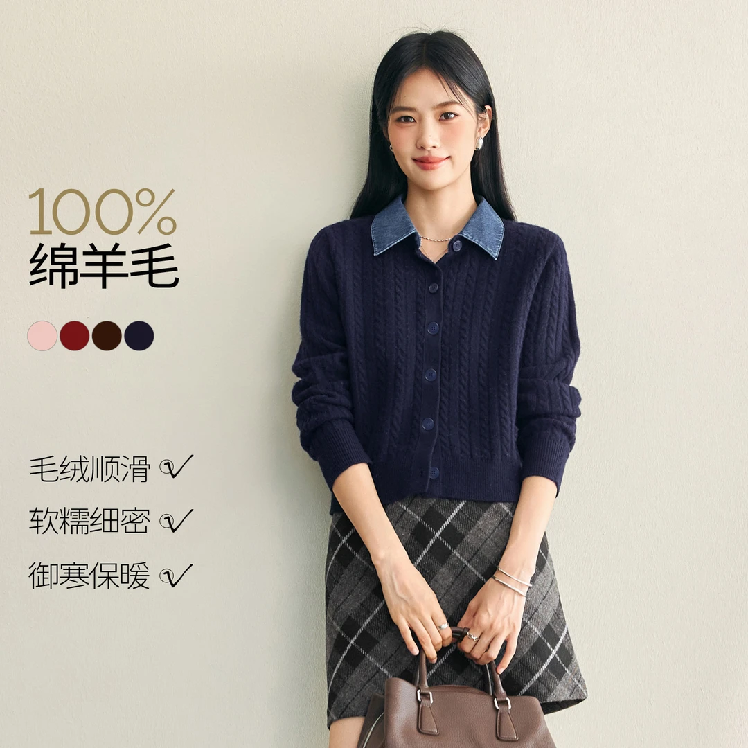 【蒋欣同款】伊芙丽假两件绞花针织衫2026新款时尚毛衫1G9932231