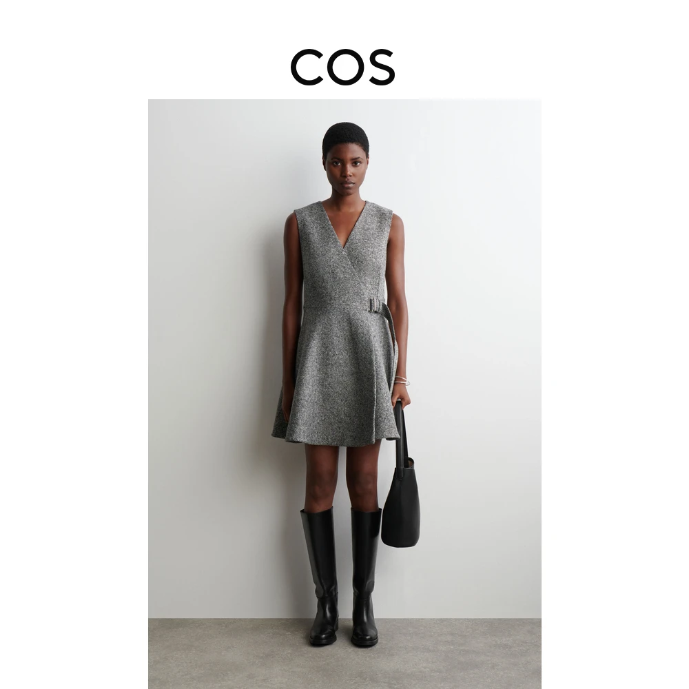 COS女装 标准版型粗花呢裹身迷你连衣裙2025秋季新品1304886001