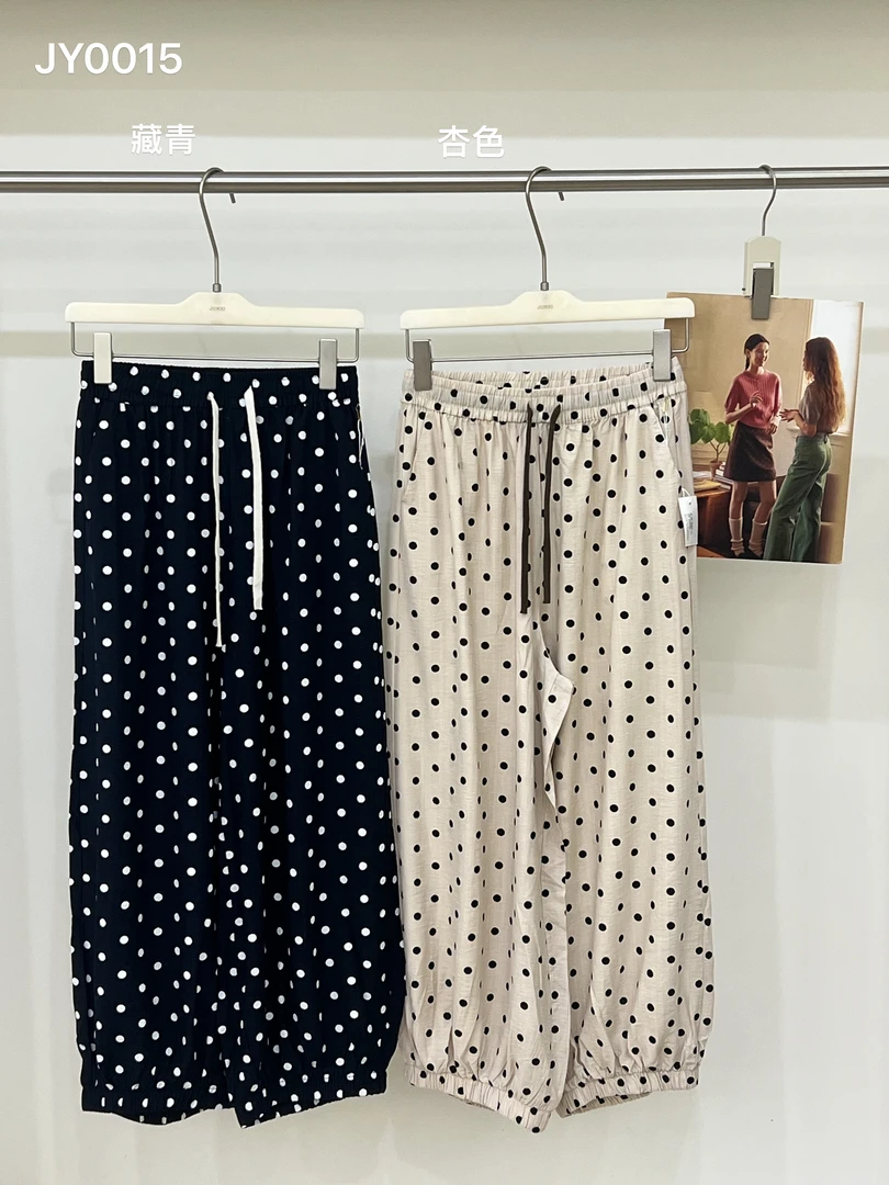 JUNXI（0015#）韩系宽松波点印花松紧灯笼裤【M码裤长92  腰围64】