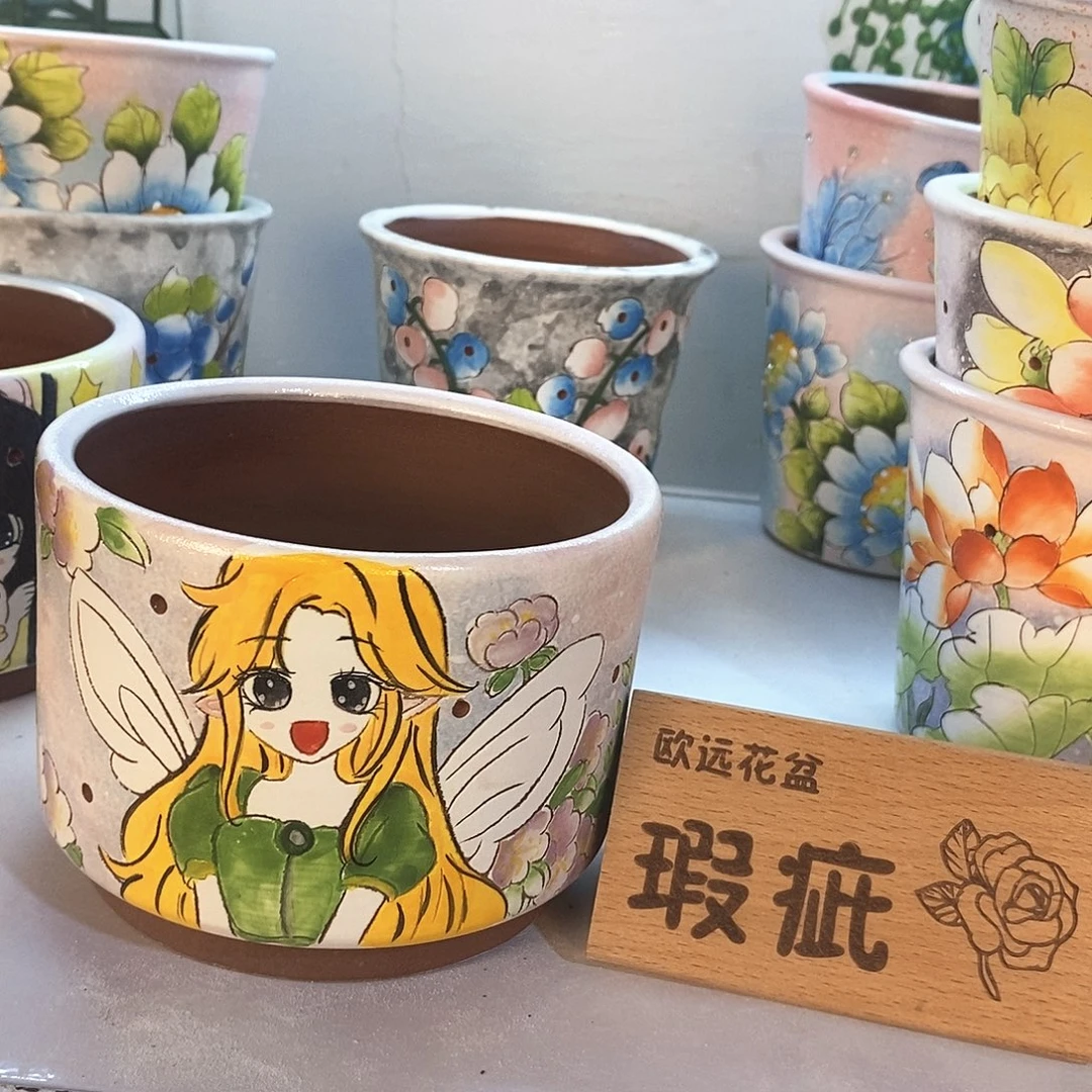 花盆紫砂红陶手绘花盆