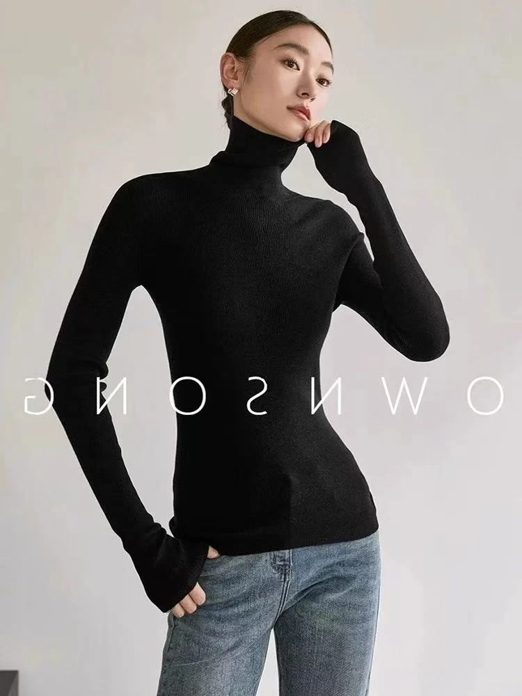 【LIUER】秋季新款韩版时尚高领长袖纯色保暖打底百搭T恤上衣女
