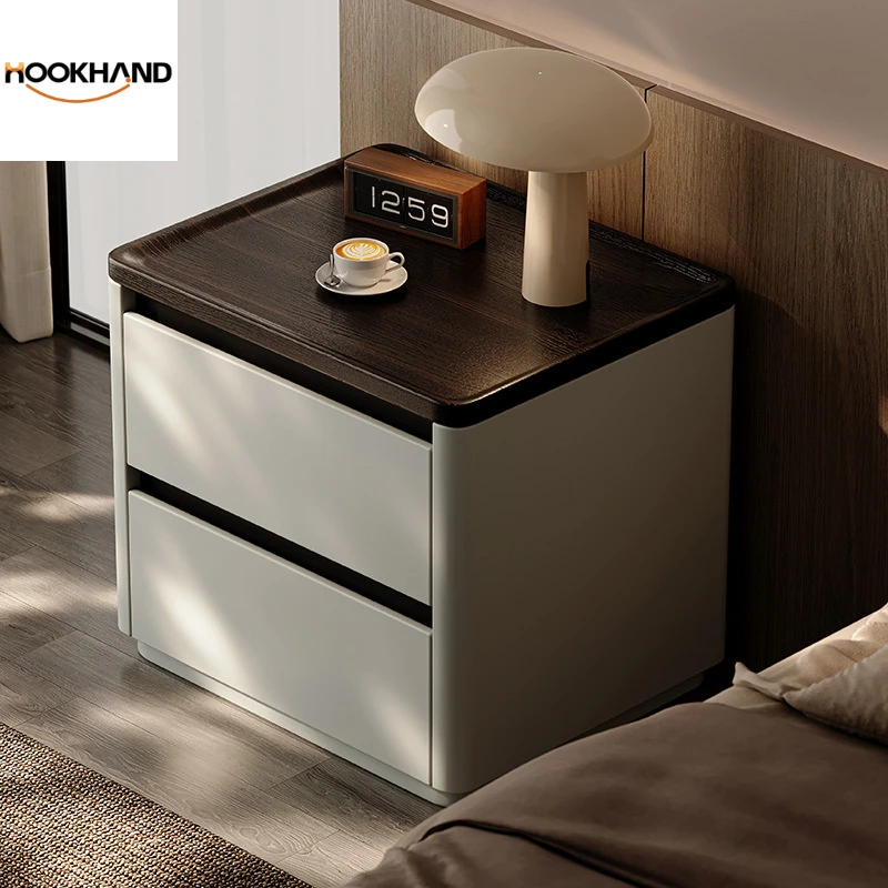 实木床头柜轻奢高级感新款简约现代设计感家用卧室床边小柜子