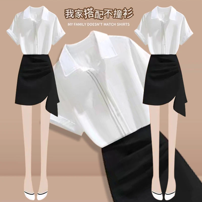 套装女2025夏季新款韩版森系POLO领短袖上衣高腰显瘦短裙两件套潮