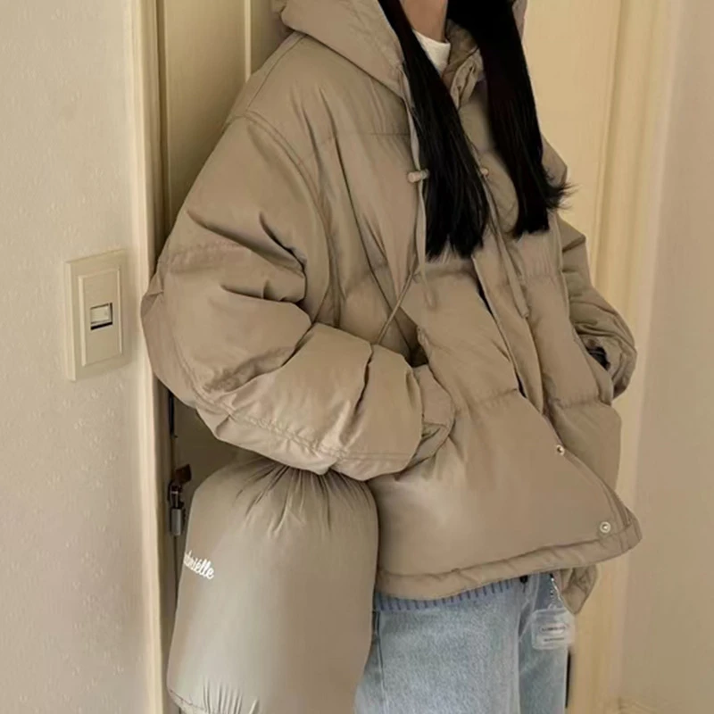 【泡菜】-冬简约日常通勤百搭廓形连帽白鸭绒羽绒服