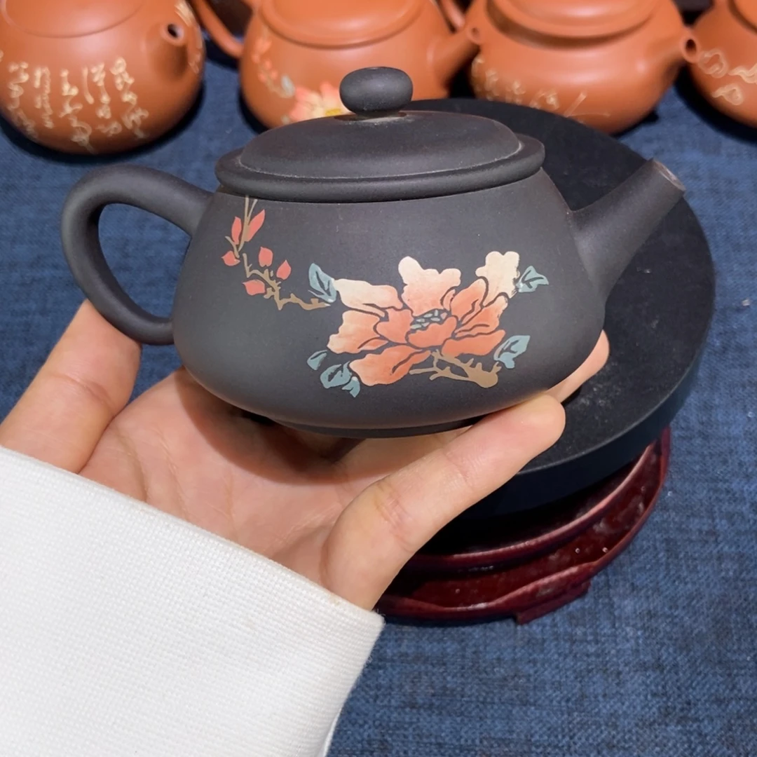 6建水紫陶手工彩填壶160c