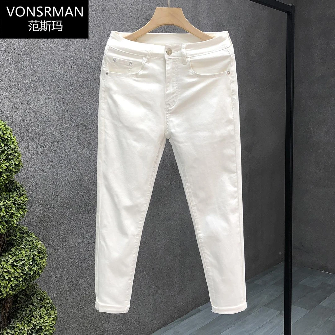 2025年春秋季新款纯色高级感休闲男士牛仔裤潮牌痞帅修身小脚长裤