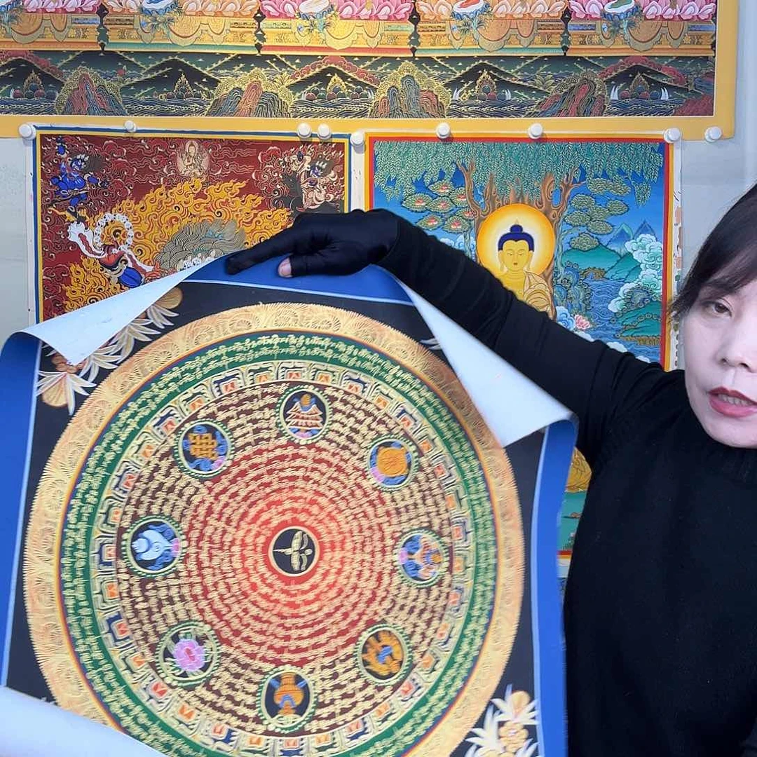 卷轴画纯手绘六字真言唐卡50厘米左右