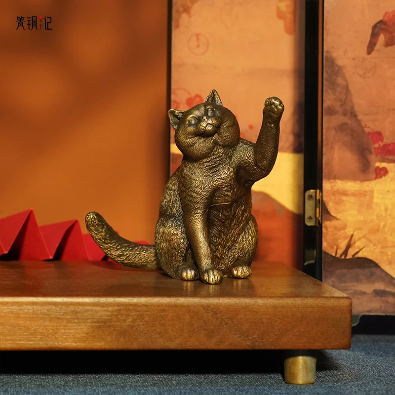箐铜记 全铜招财猫小摆件家居客厅办公室开业送礼