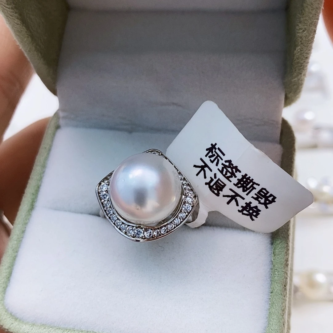 银S925镶嵌特价秒杀澳白12mm正圆极光海水珍珠