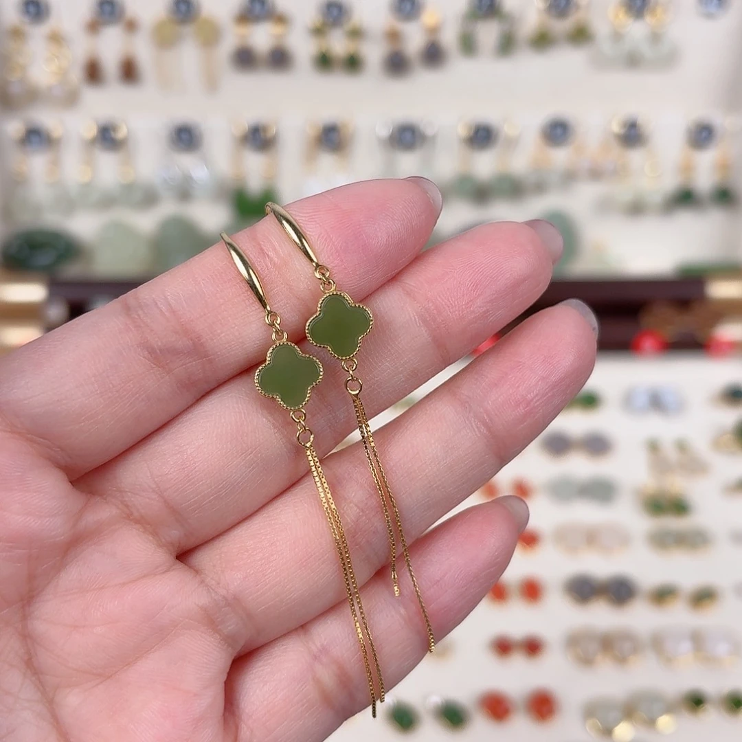 银S925镶嵌和田玉耳饰