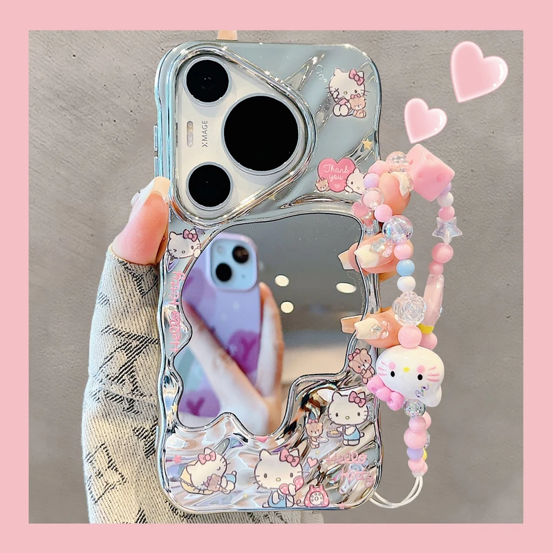 适用华为pura70pro+手机壳可爱卡通小熊Kitty猫手链pura80pro波浪
