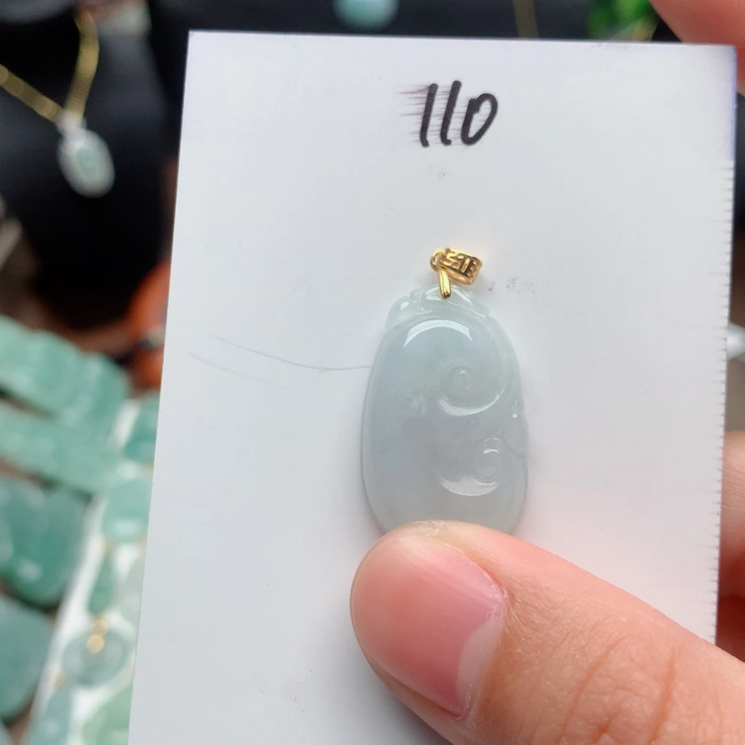 翡翠颈饰银S925镀金镶嵌吊坠