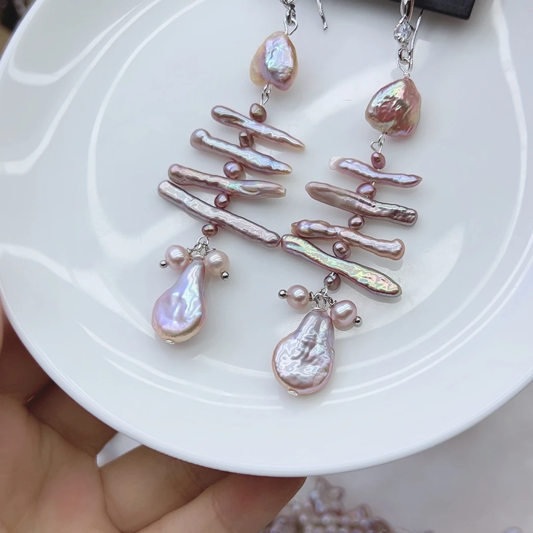 淡水珍珠银S925镶嵌耳饰