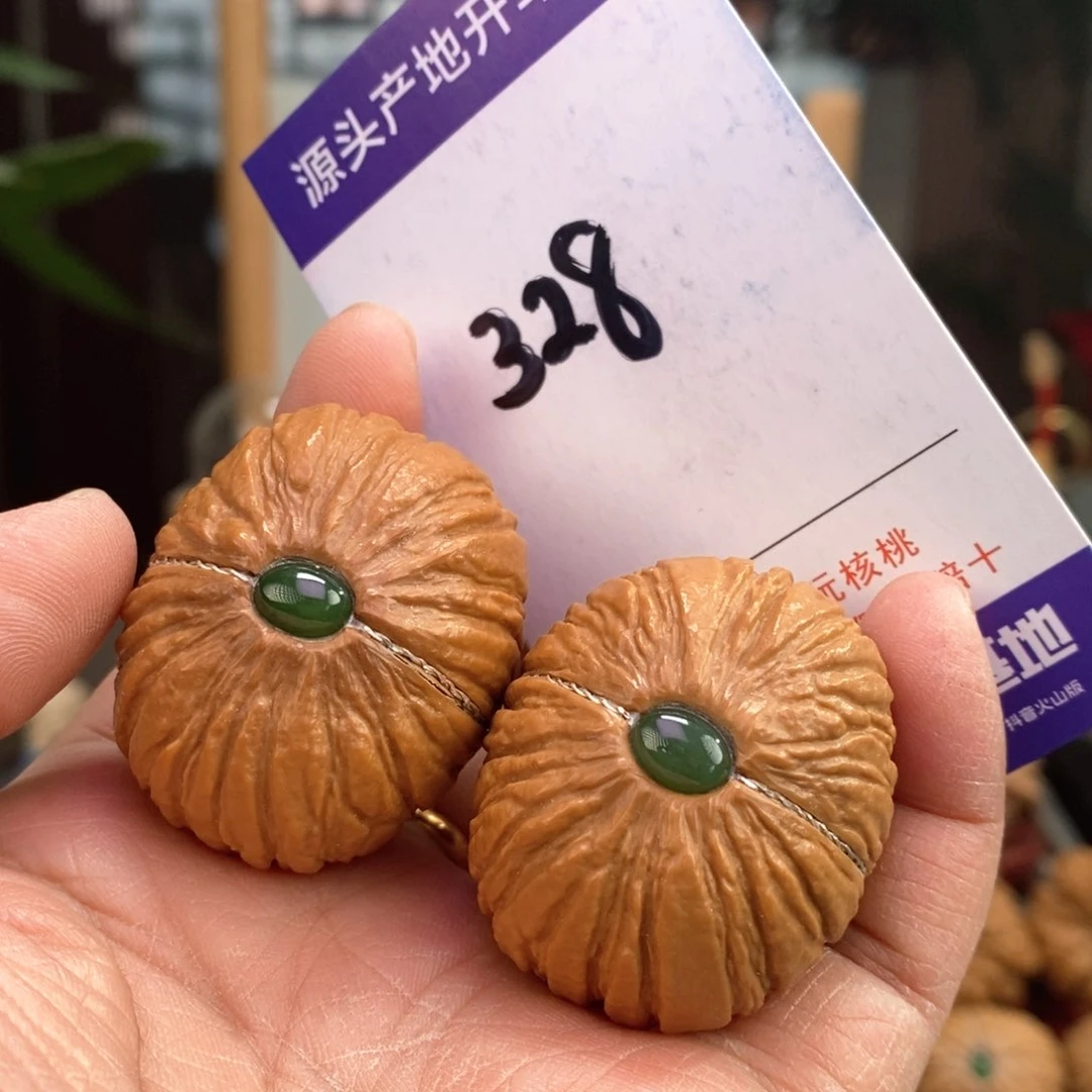 文玩核桃把件39埋银线镶嵌猴头元宝328号