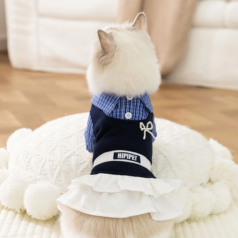 秋冬季宠物裙子学院风格子保暖两脚衣成幼猫比熊泰迪狗狗宠物衣服