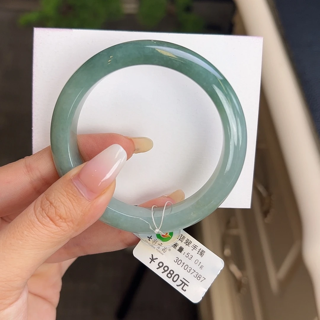 翡翠手镯未镶嵌54.5半山水湖水绿