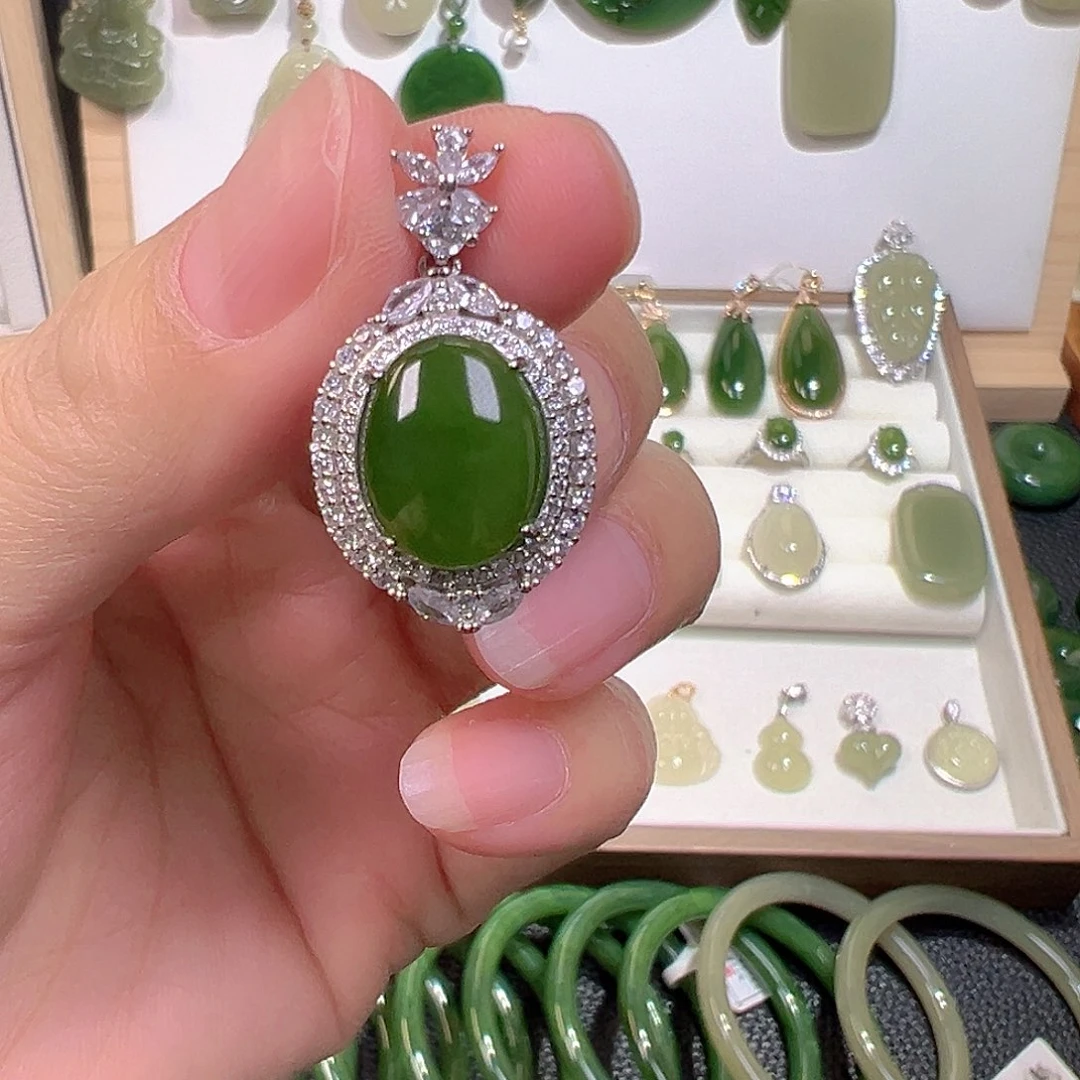 和田玉（碧玉）银S925镶嵌颈饰