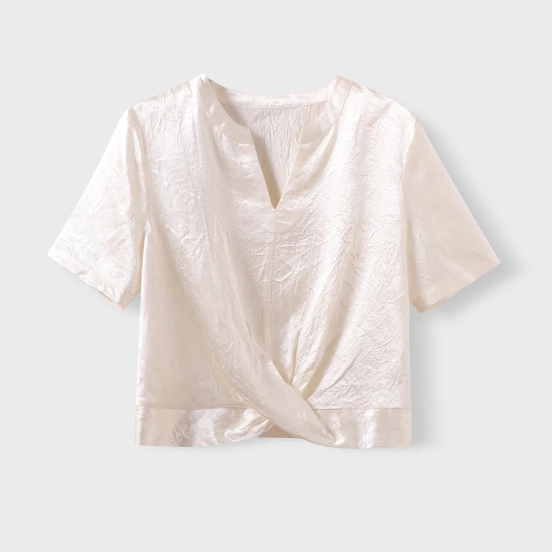 【珍姐专属】轻薄透气V领交叉下摆短袖上衣SY920016