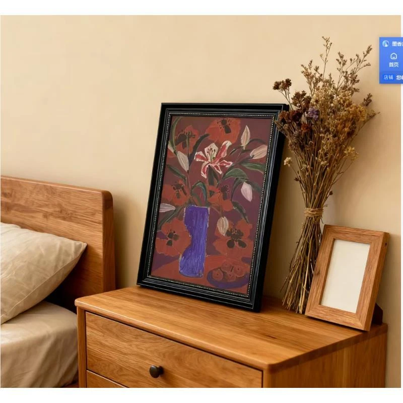 美式复古风红色百合花竖版装饰画客厅玄关沙发背景墙挂画SH19